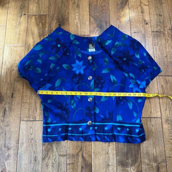 Vintage Ali Miles Womens BlueFloral Blouse Top XL & Skirt Set Sz 16 Made in USA - Picture 12 of 13